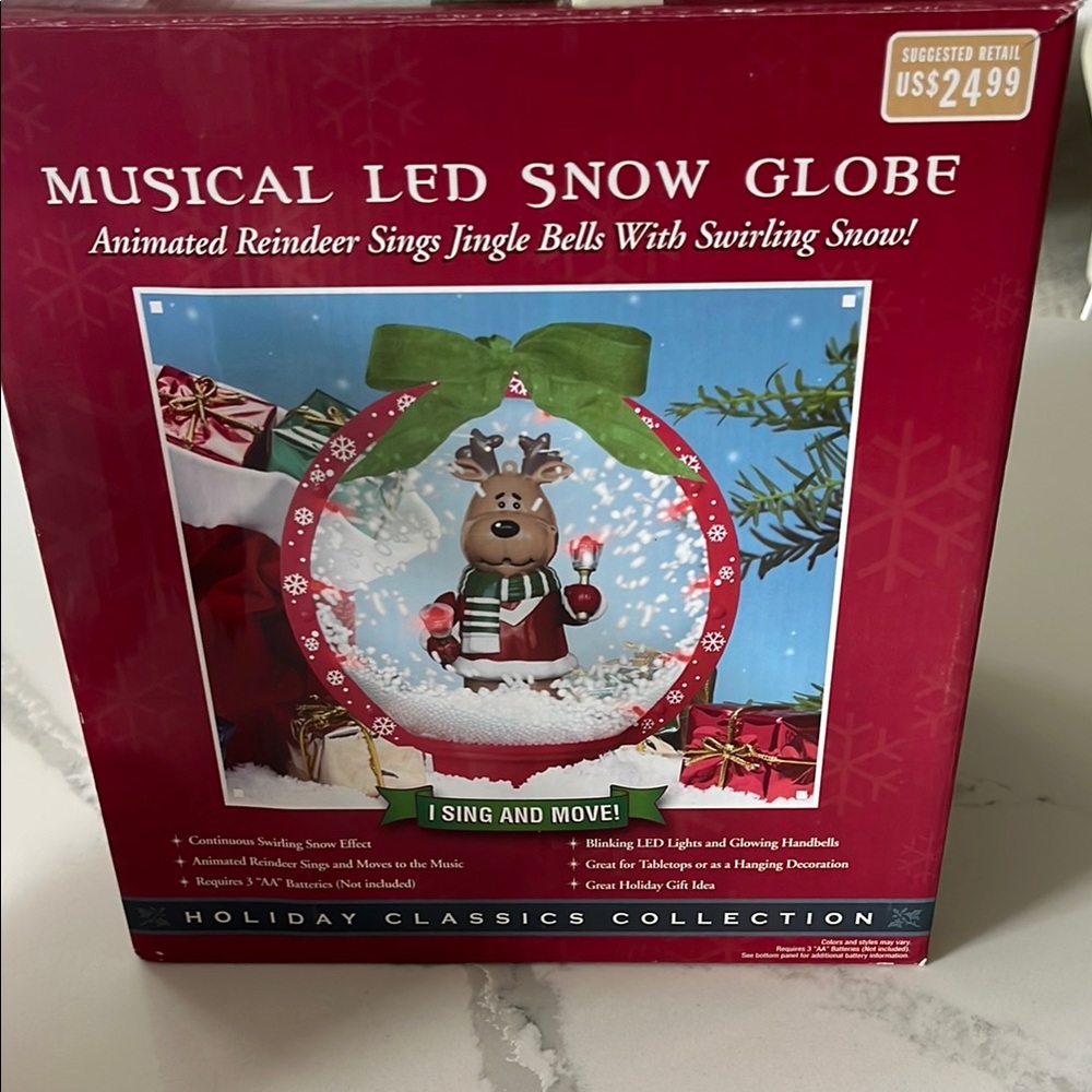 Musical LED Snow Globe with Reindeer